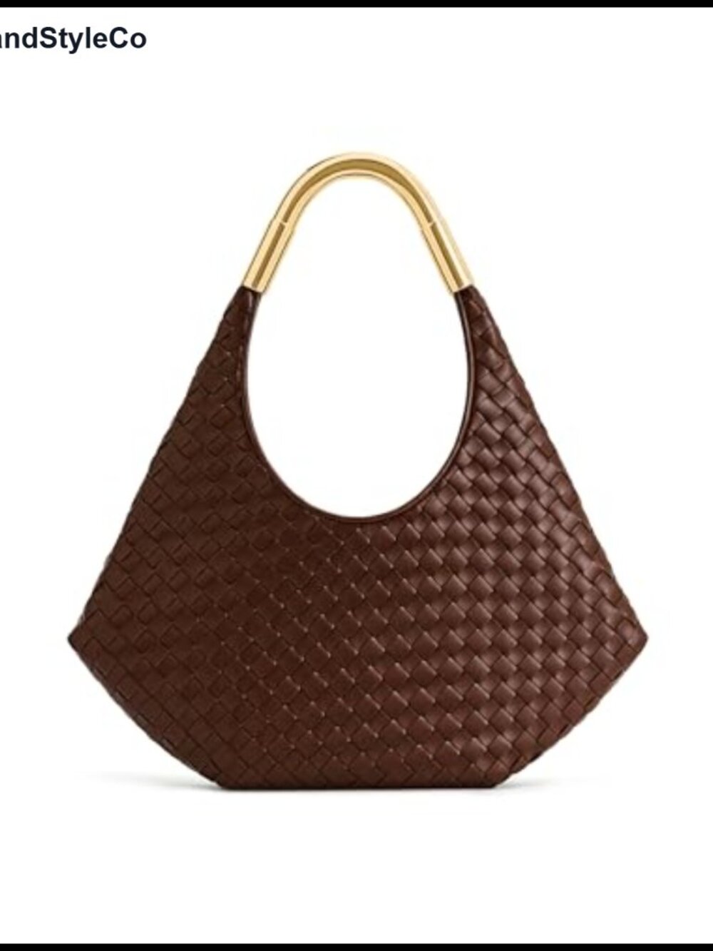 Hand-Woven Metal Handle Hobo Bag Vegan Leather Shoulder Bag